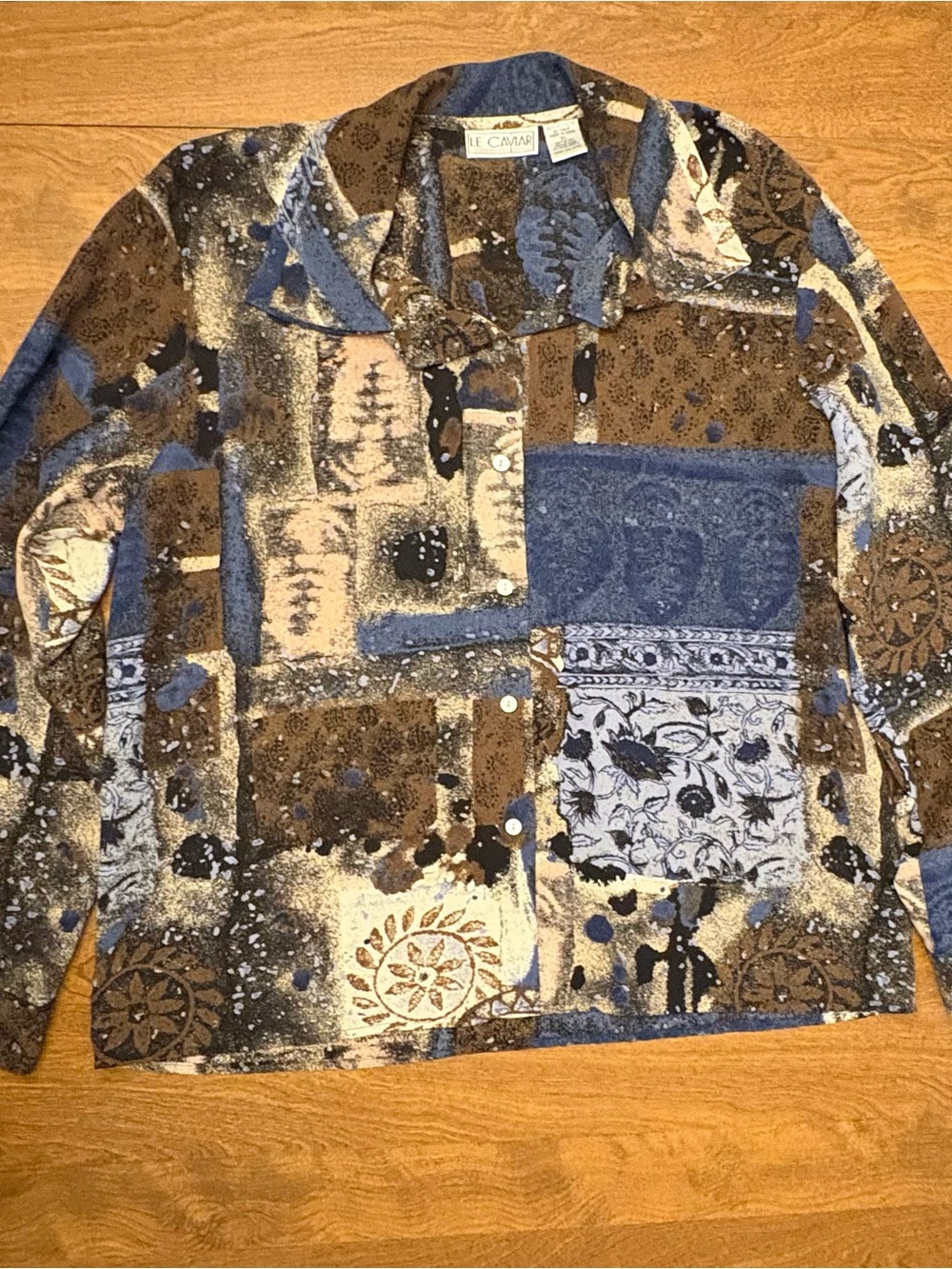 Blue and Brown Patchwork Button-Front Shirt
